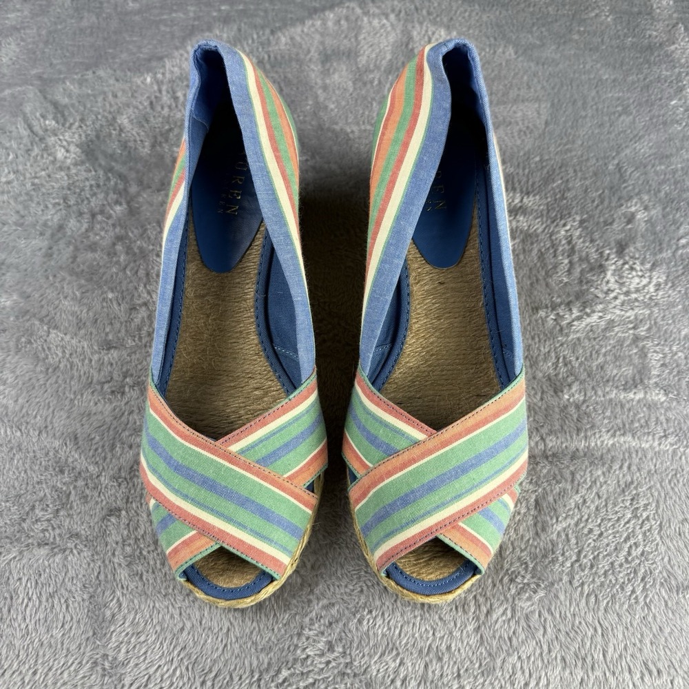 Ralph Lauren Multicolor Espadrille Wedge Sandals‎ Women's 9 B Summer Feminine
